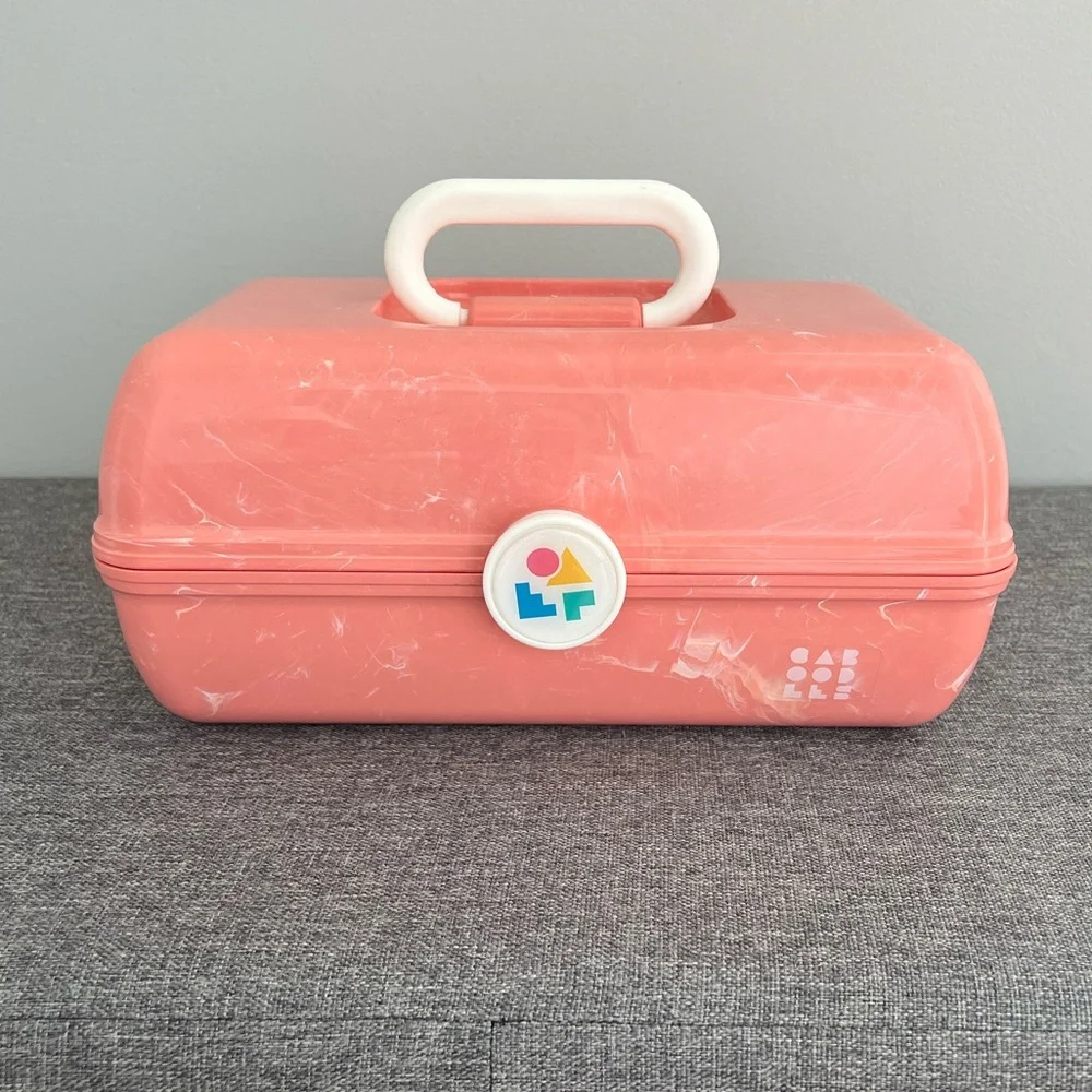 Caboodles Peach Marble Make Up Carry Case Organizer With Mirror Retro NOT VTG - Picture 1 of 13